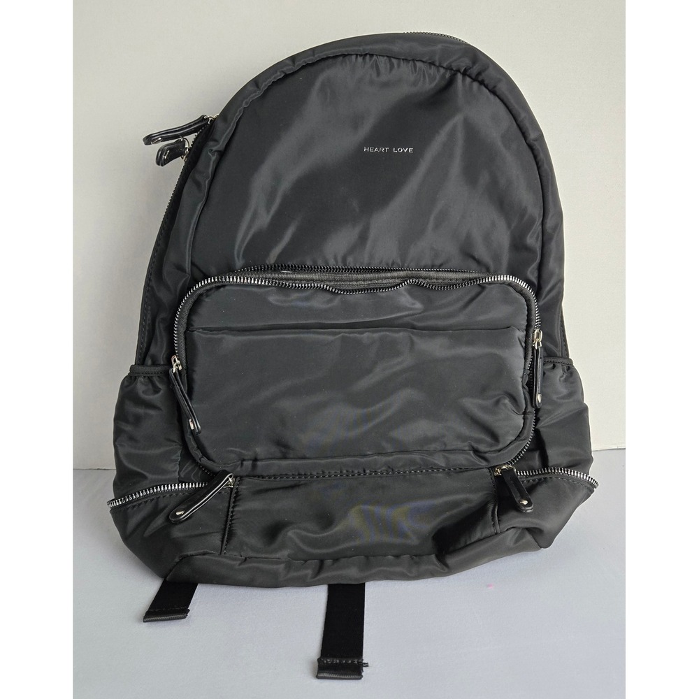 Heart Love Black Nylon Backpack Travel Bag with Trolley Sleeve and Multi Pockets